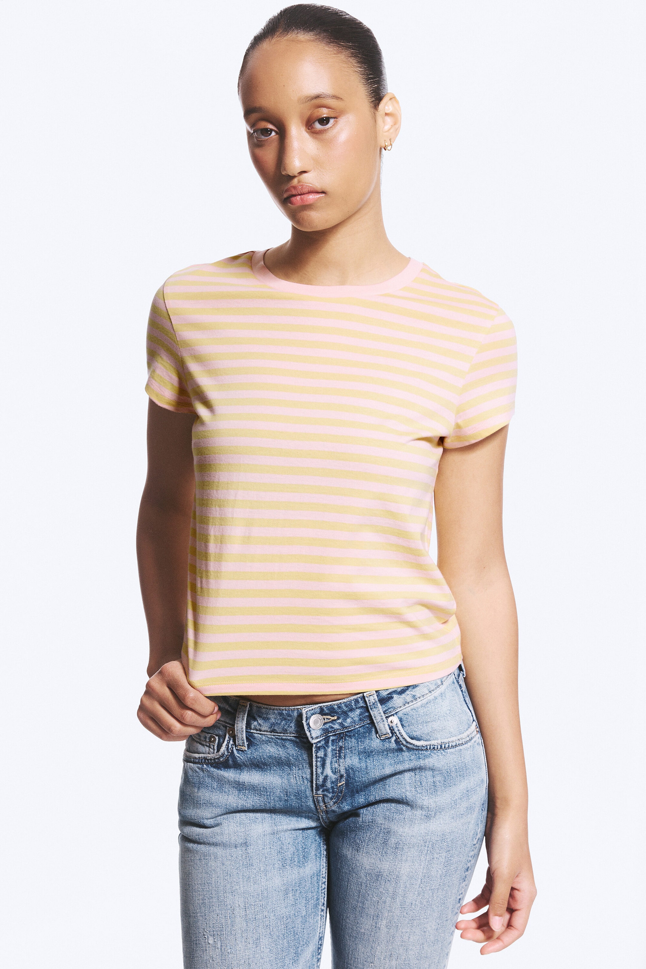 Limette/Pfirsichrosa gestreift - Mini-T-Shirt in regulärer Passform - 2
