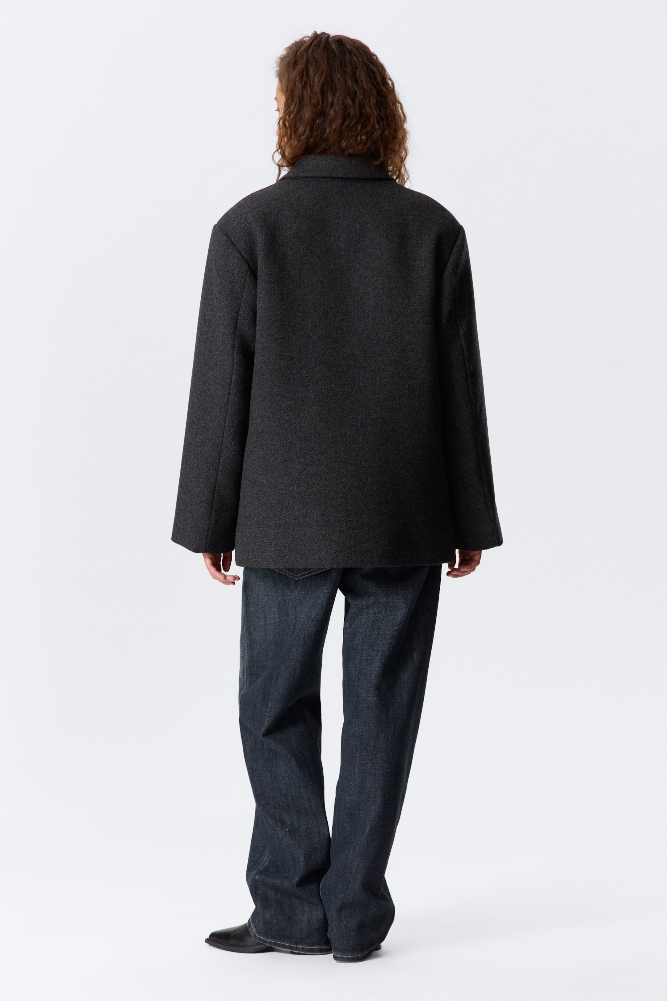 Dark Grey - Herringbone - Oversized Wool-Blend Double-Breasted Blazer - 4