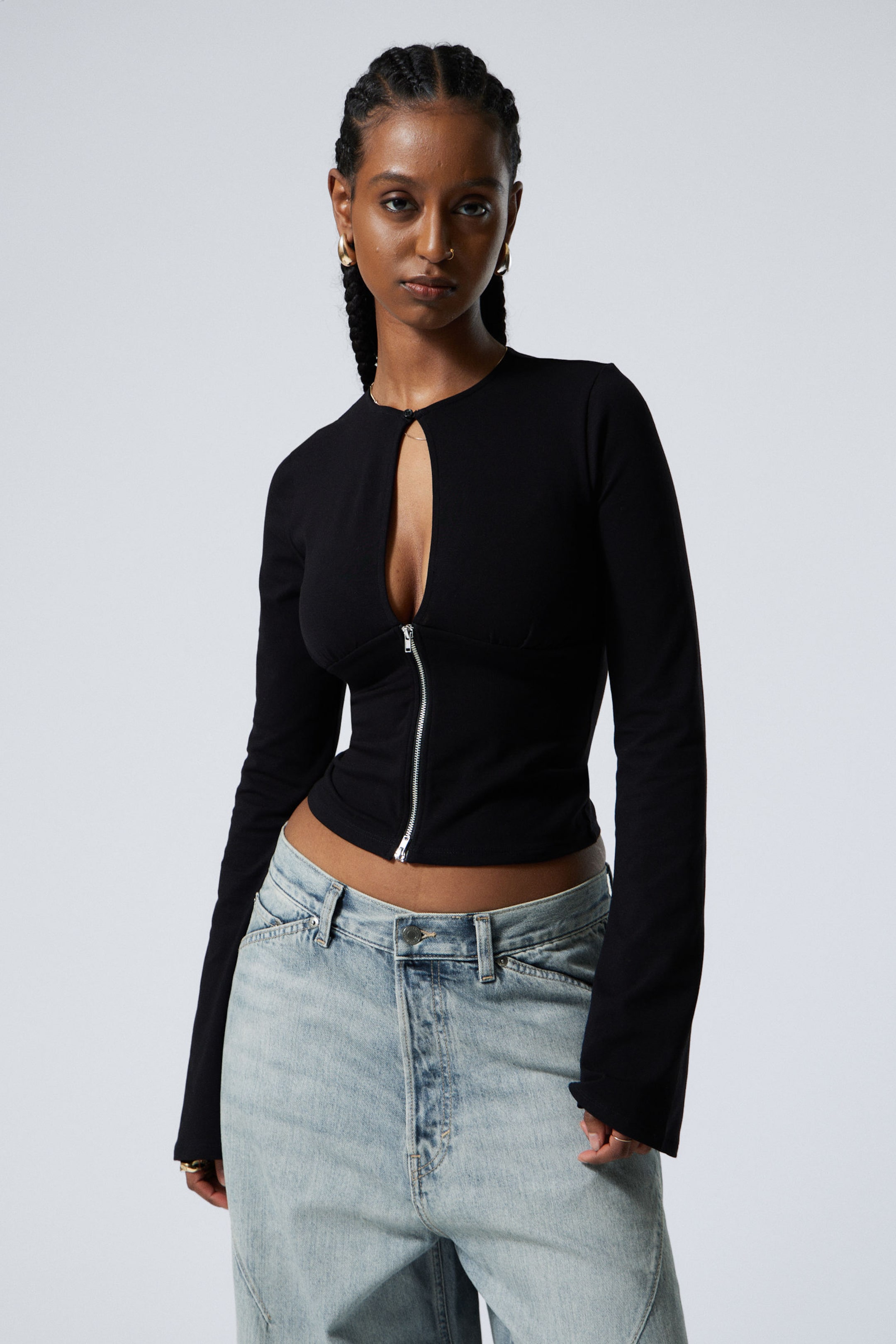 #272627 - Slim fit top met rits en lange mouwen - 1