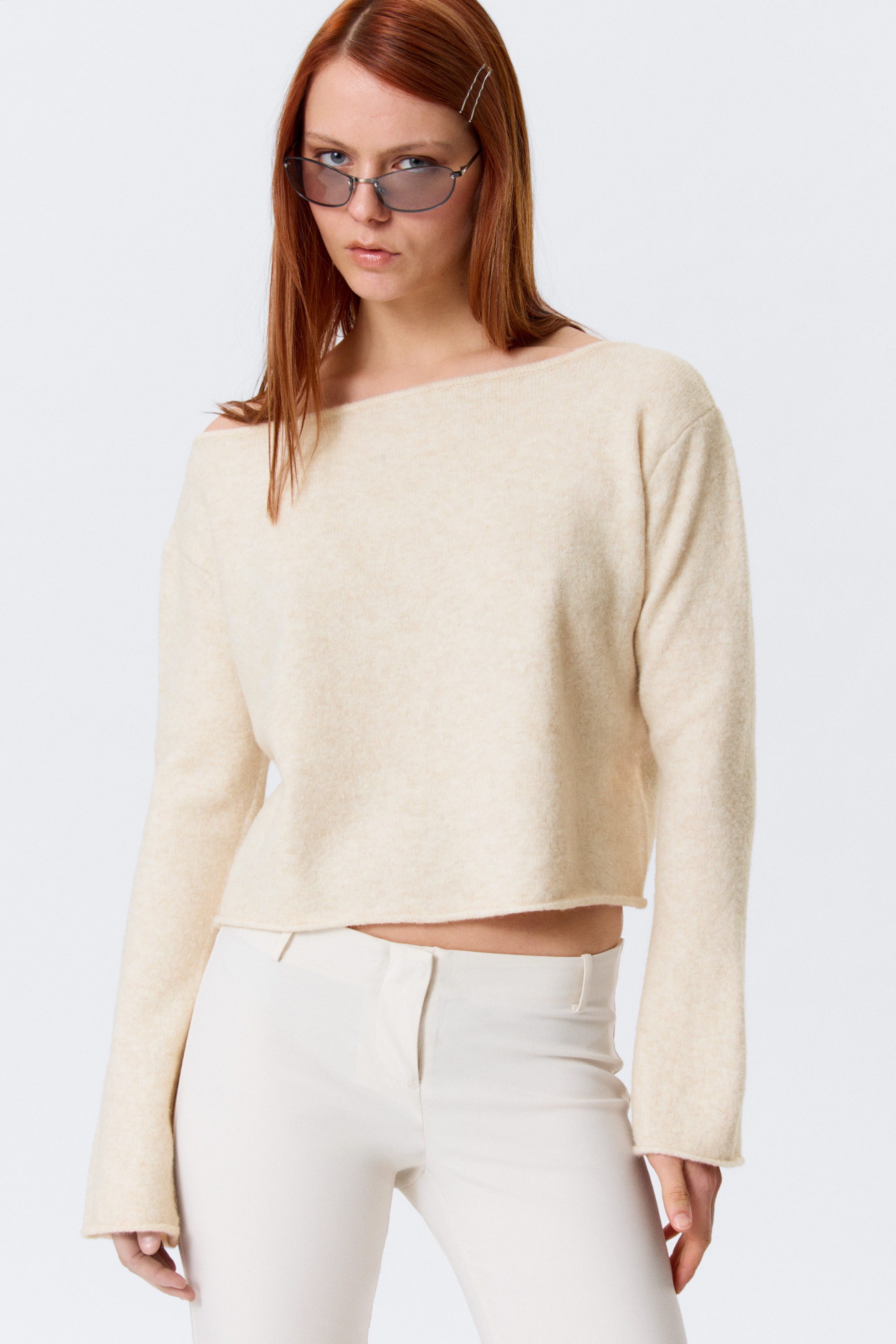 Light White - Soft Knit Boat-Neck Sweater - 2
