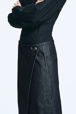 Raw Indigo - Dark Blue - Low Rise Denim Midi Skirt - 3