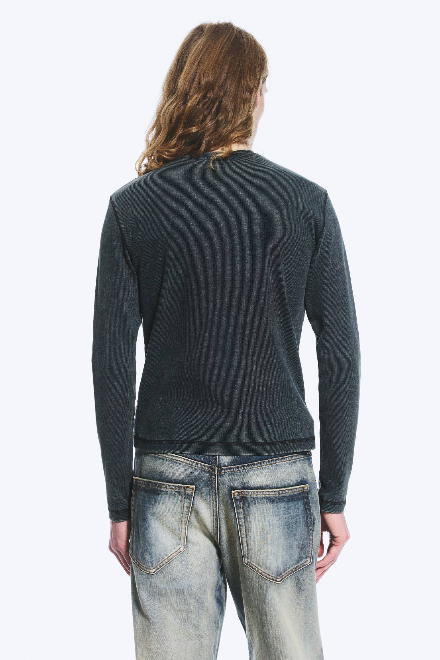 Ribbet langærmet T-shirt - Mørkeblå/Forvasket blå/Forvasket sort/Grå/Mørkegrøn - 4