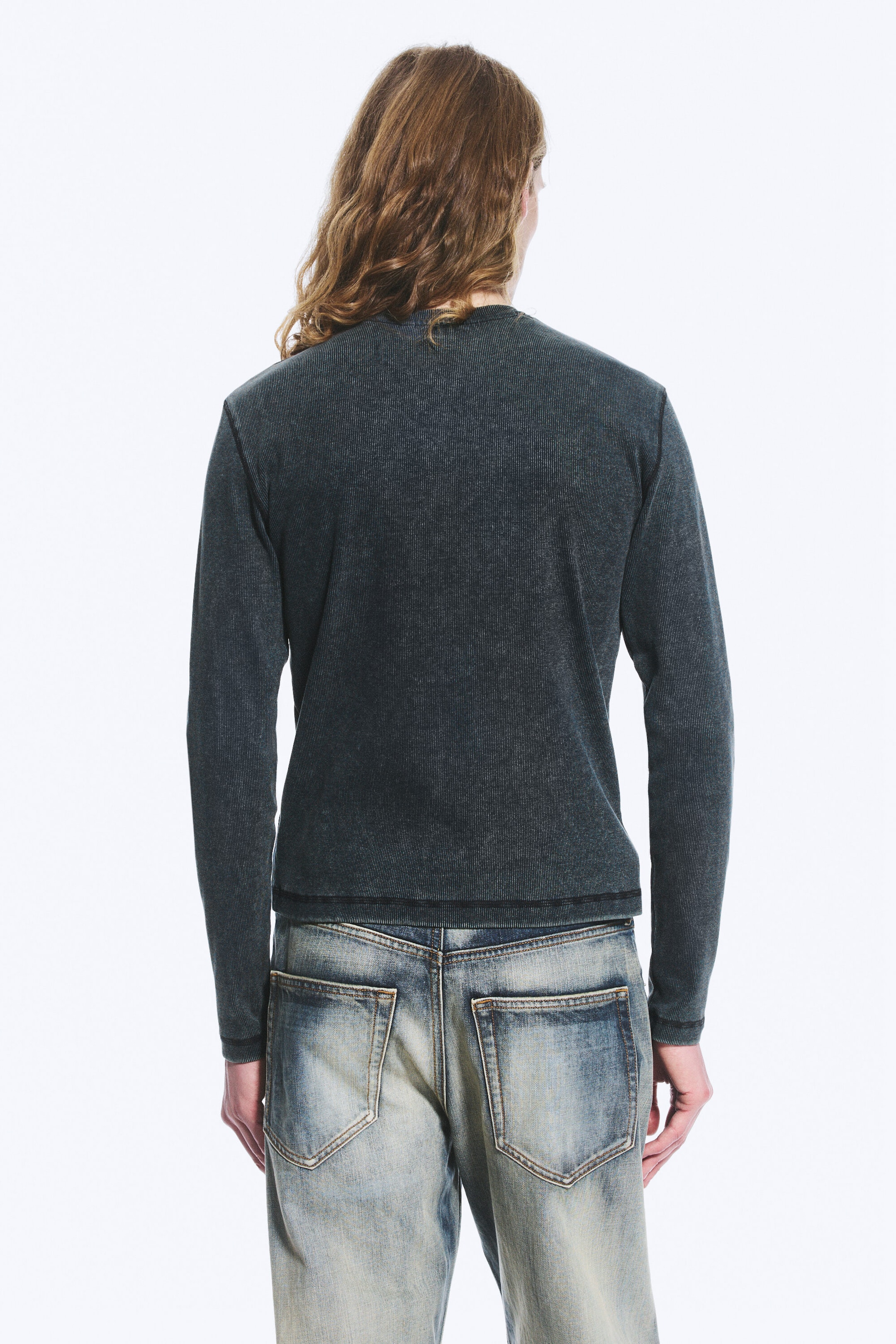Dark Blue - Ribbed Long-Sleeved T-shirt - 2