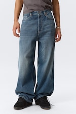 Blue Hymn - Mellanblå - Astro Mid Waist Loose Baggy Leg Unisex Jeans - 2