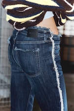 Summit Blue - Dark Blue - Katsumi Low Rise Frayed Flared Leg Jeans - 6