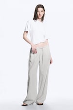 Light Grey - Low Rise Linen-Blend Trousers - 0