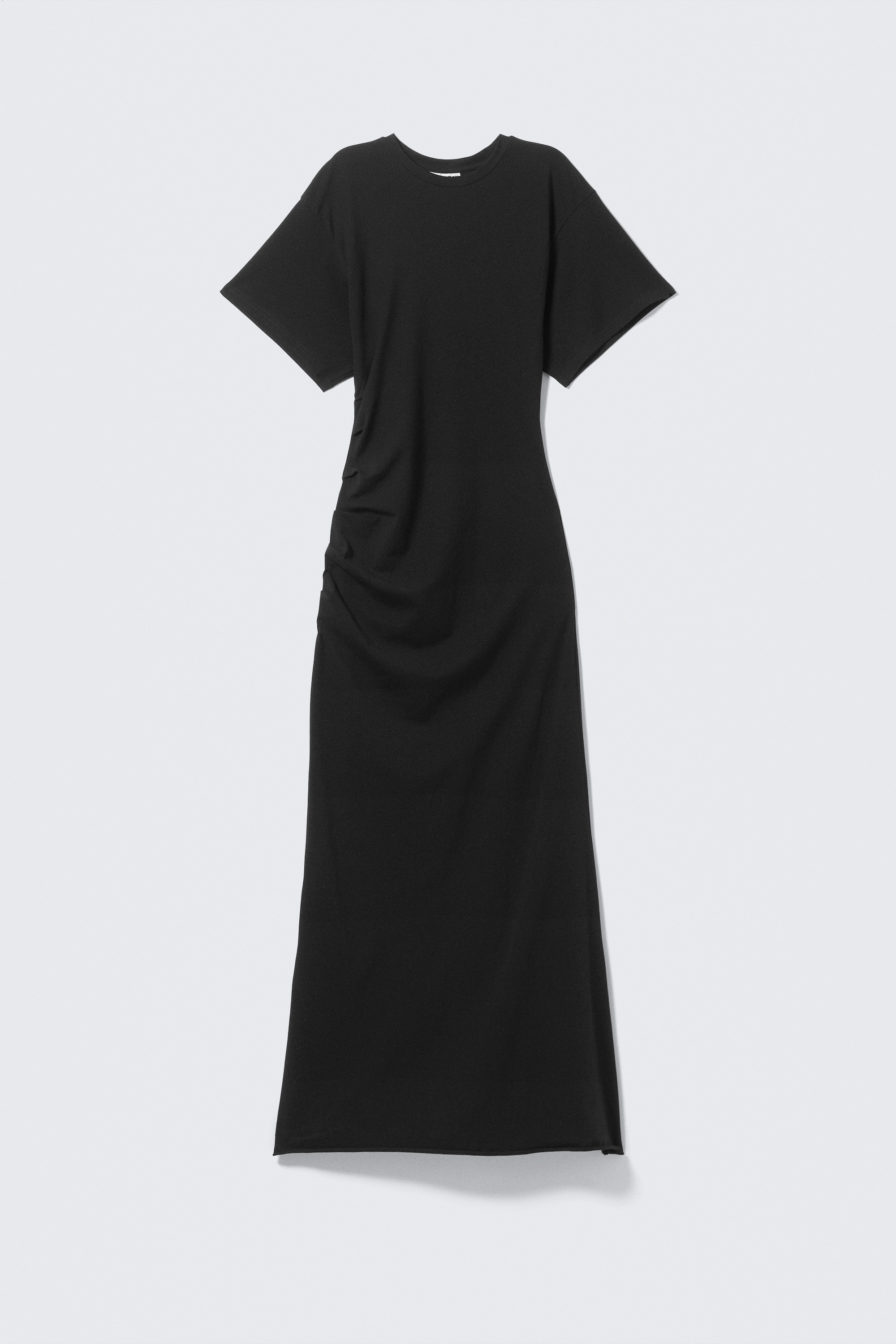 Maxivestido fruncido de manga corta - Negro/Gris claro empolvado jaspeado