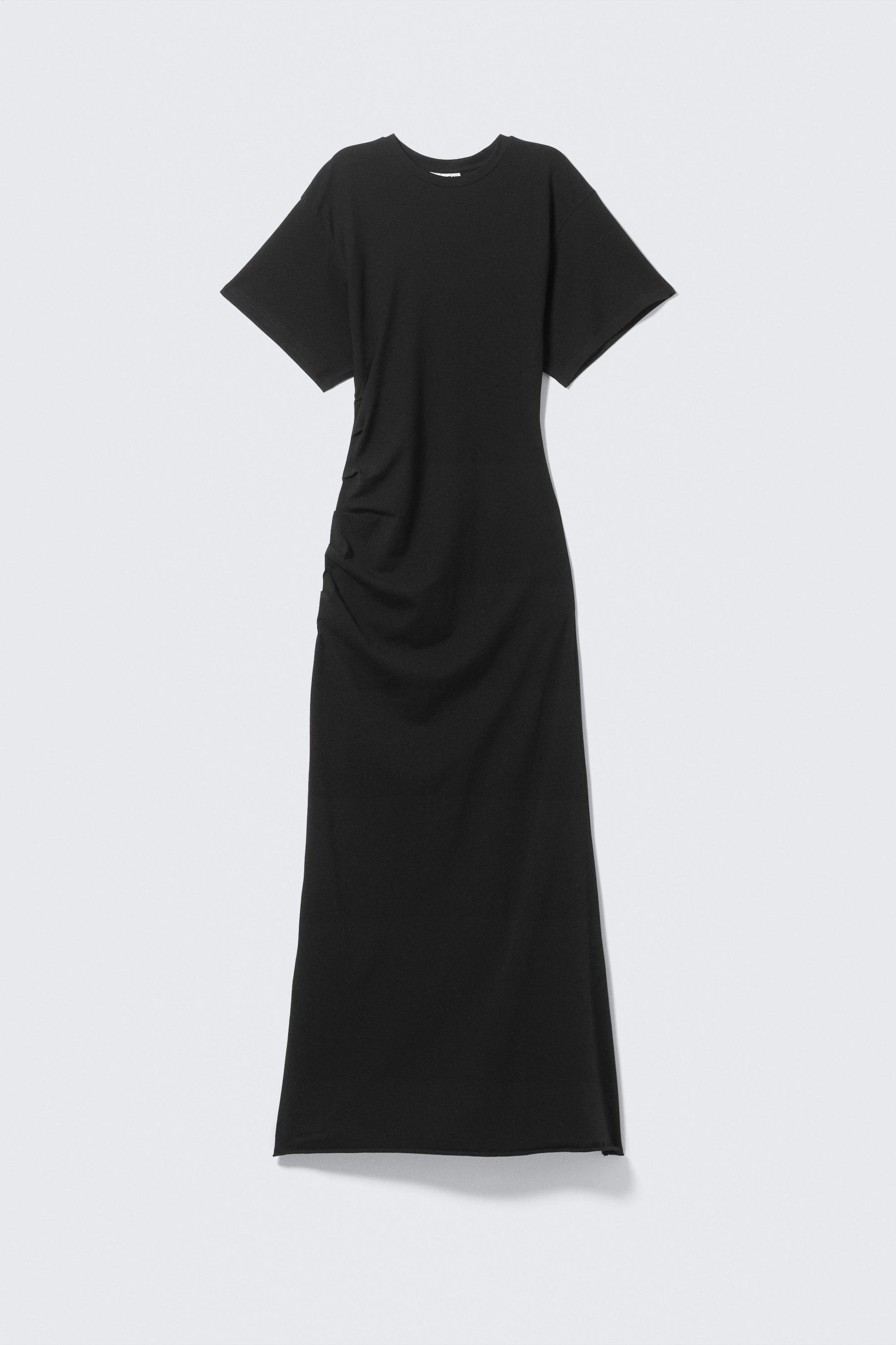 Black - Gathered Short-Sleeved Maxi Dress - 1