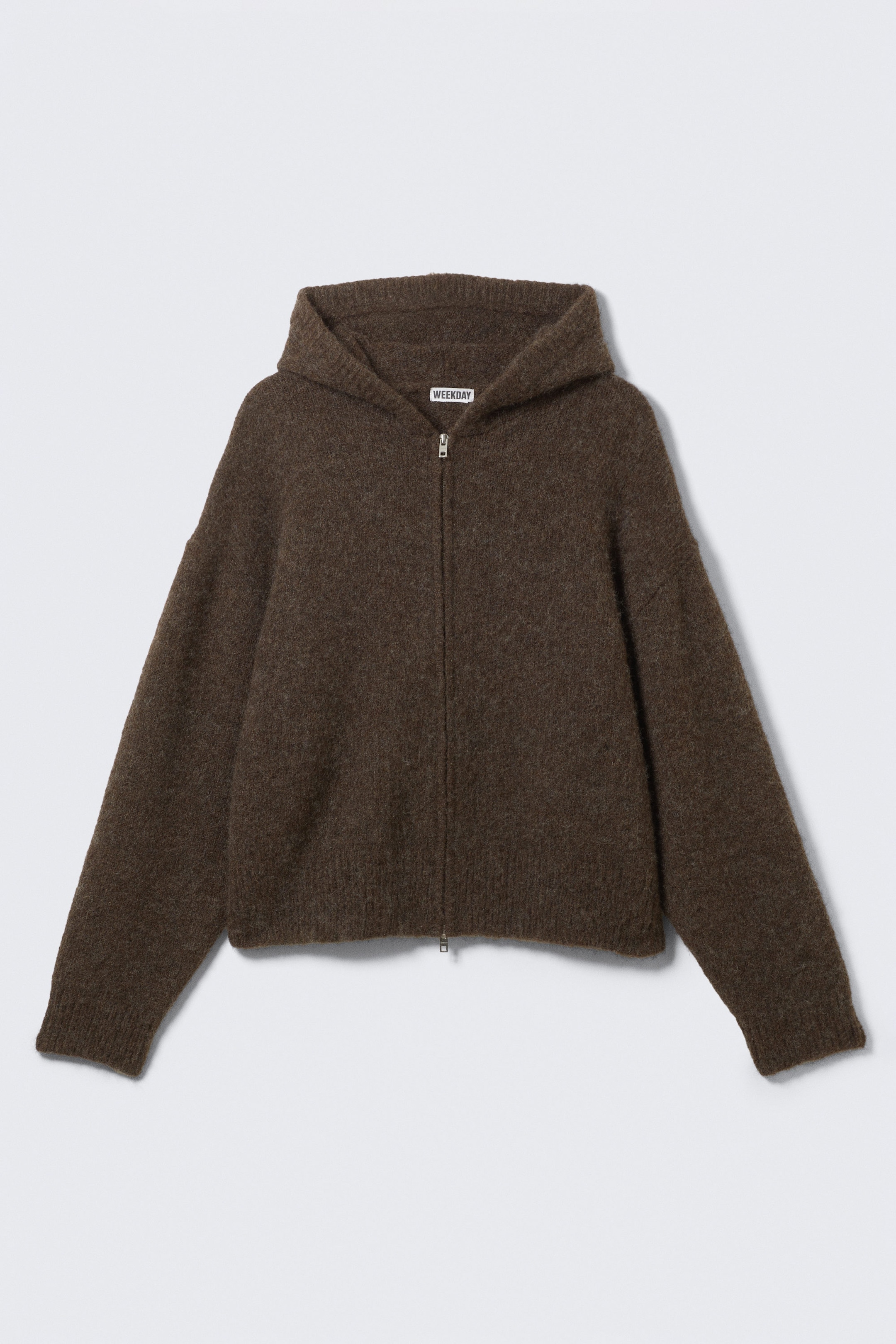 Dark Brown Melange - Knitted Boxy Wool-Blend Zip Hoodie - 3