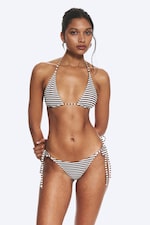 Black + Brown/White Striped - 2-Pack Tie Bikin Bottoms - 0
