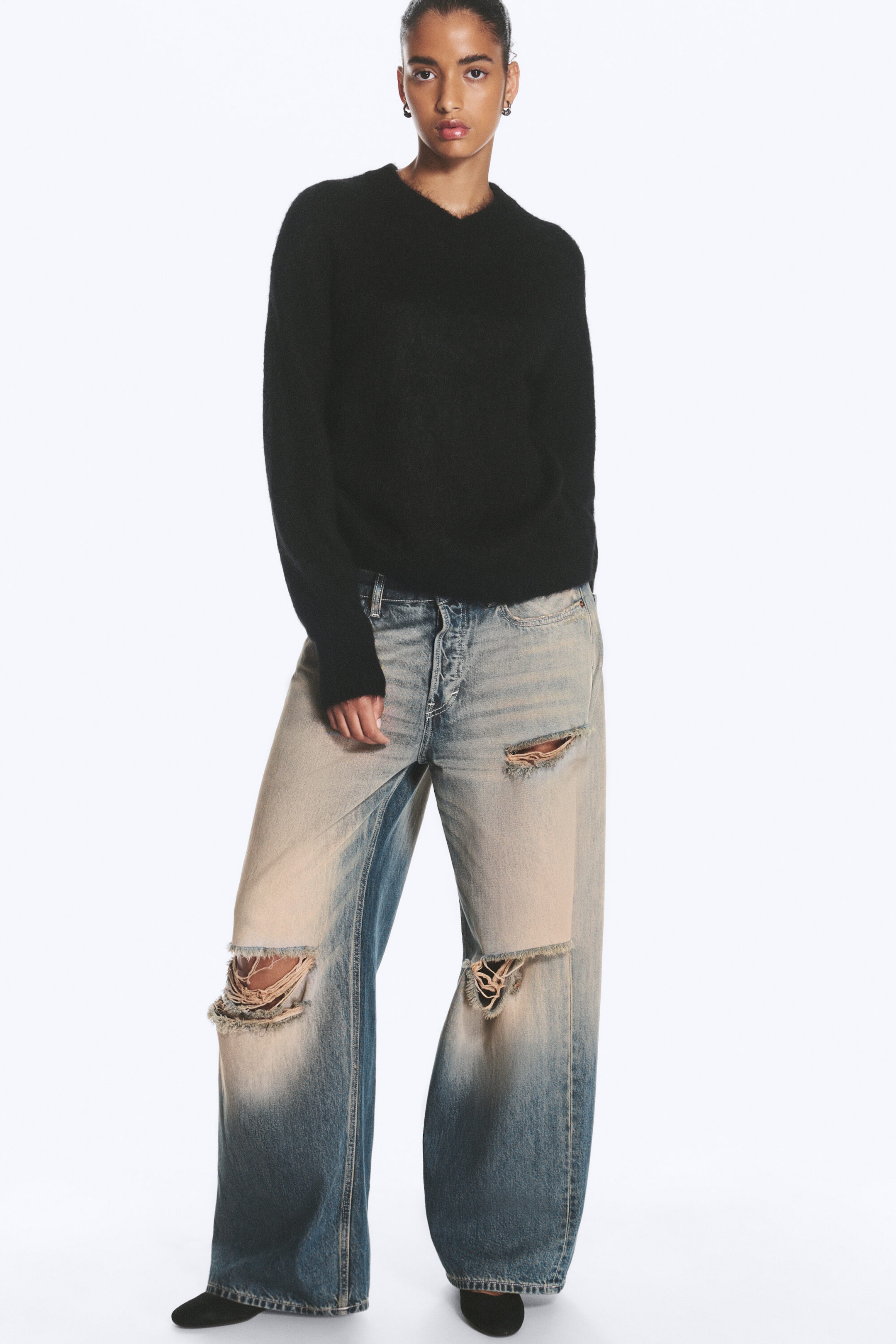 Black - Knitted V-neck Mohair-Blend Sweater - 2