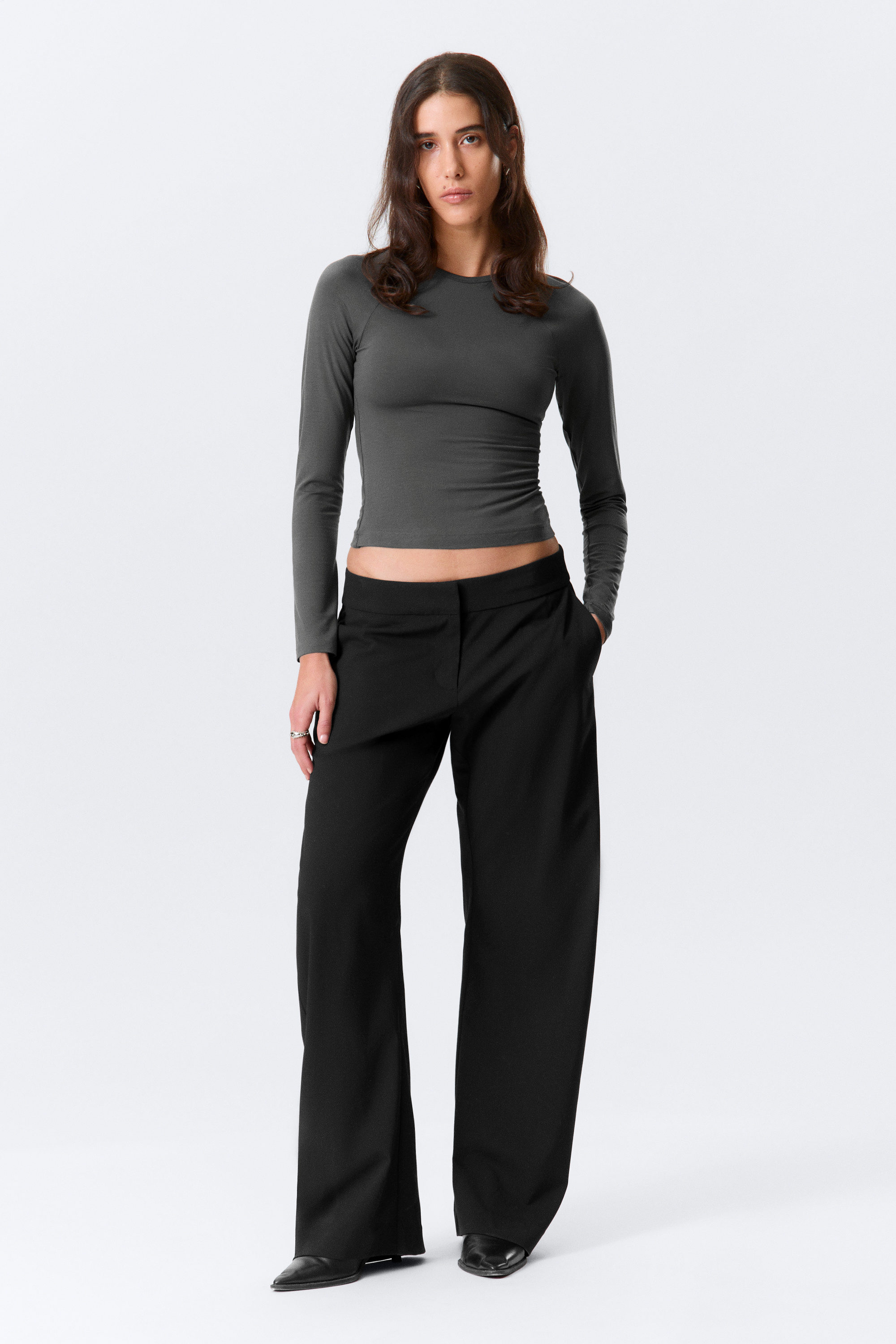 Dark Grey - Fitted Raglan-Sleeved Top - 2