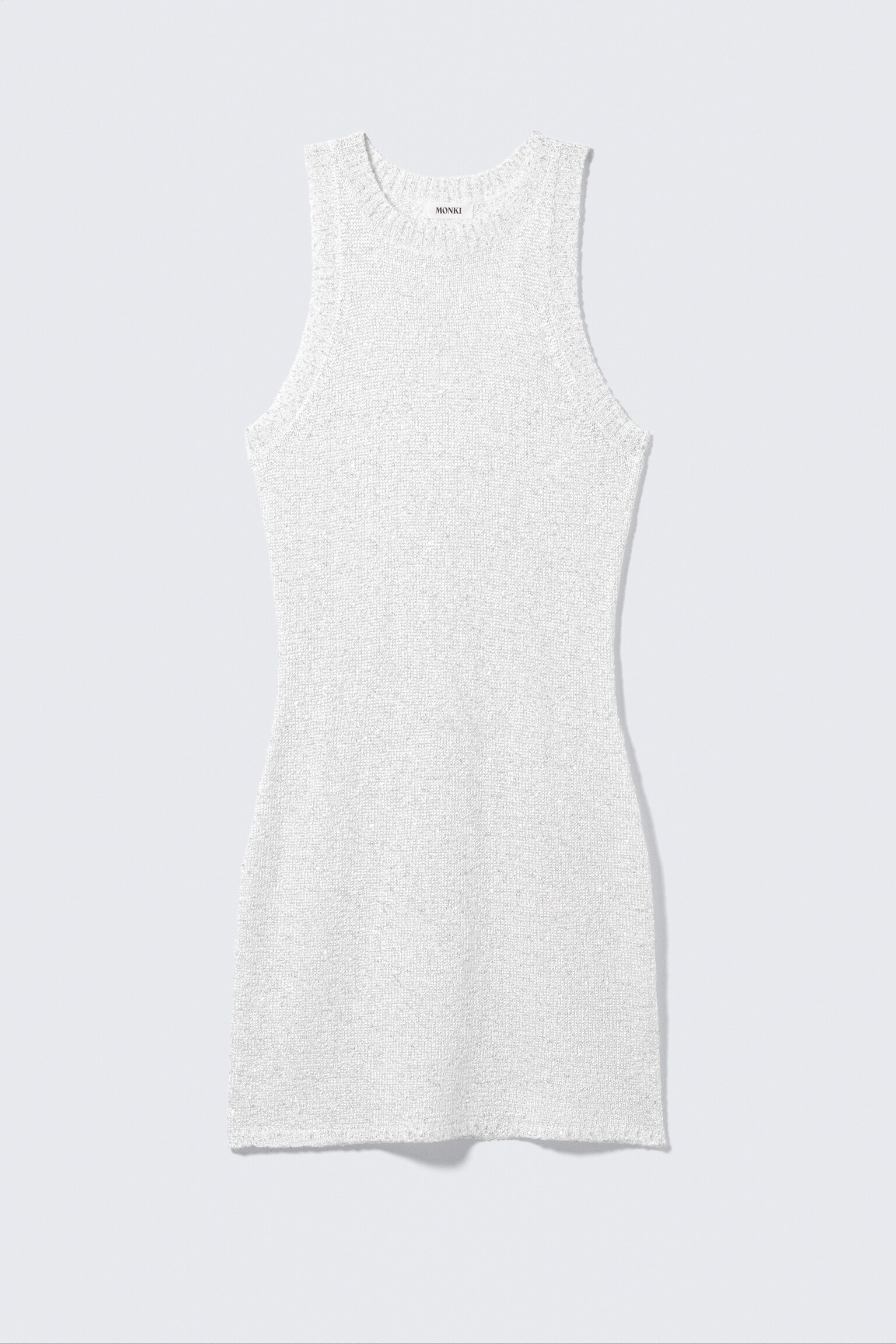 Sheer Knitted Sequined Mini Dress - Silver/Golden Beige - 2