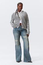 Black & White Stripes - Knitted Slim Fit Zip Hoodie - 2