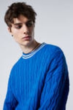 Blue - Oversized Cable Knit Sweater - 2
