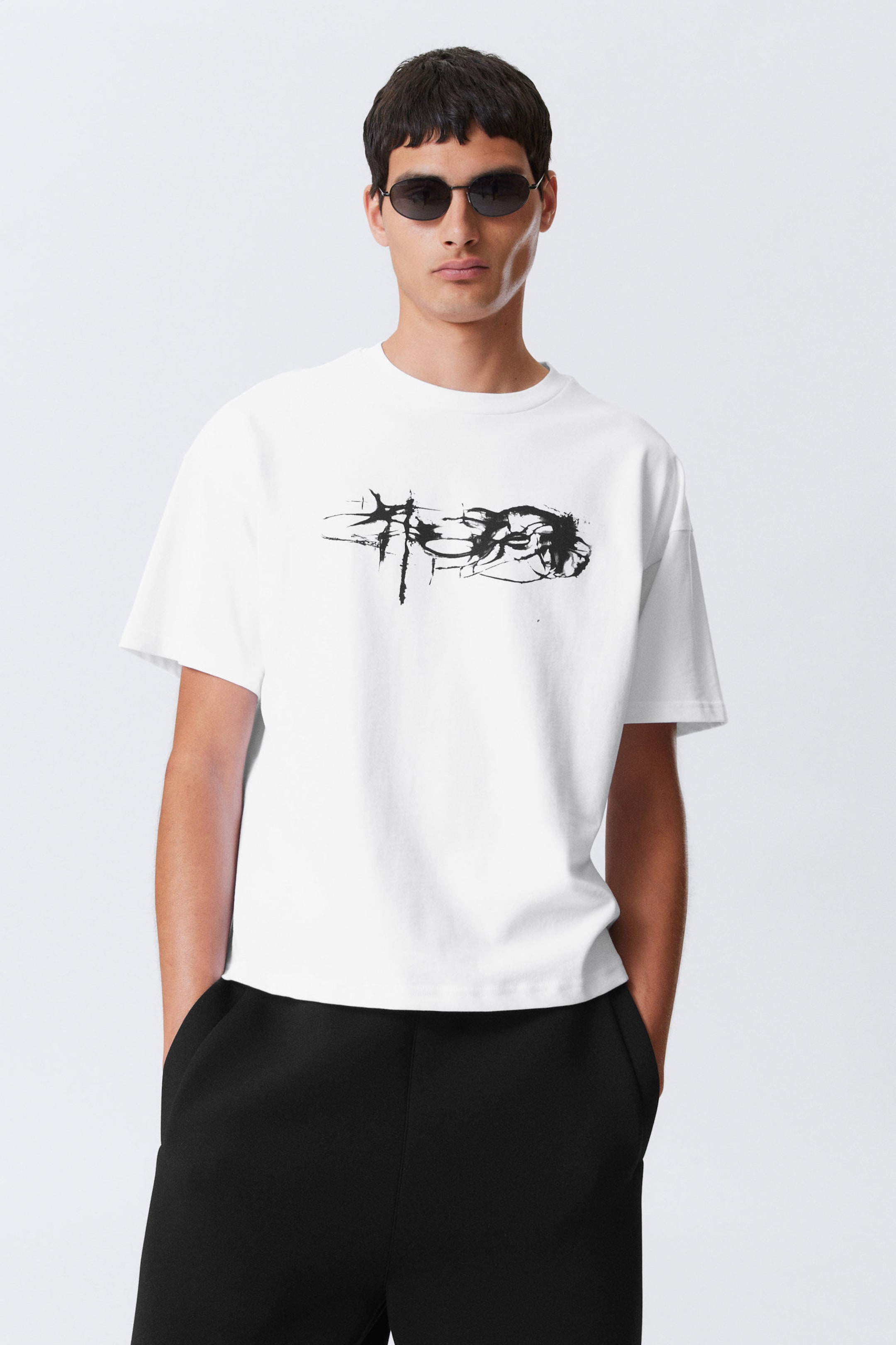 Weiß - Interstellar - Bedrucktes kastiges T-Shirt - 1