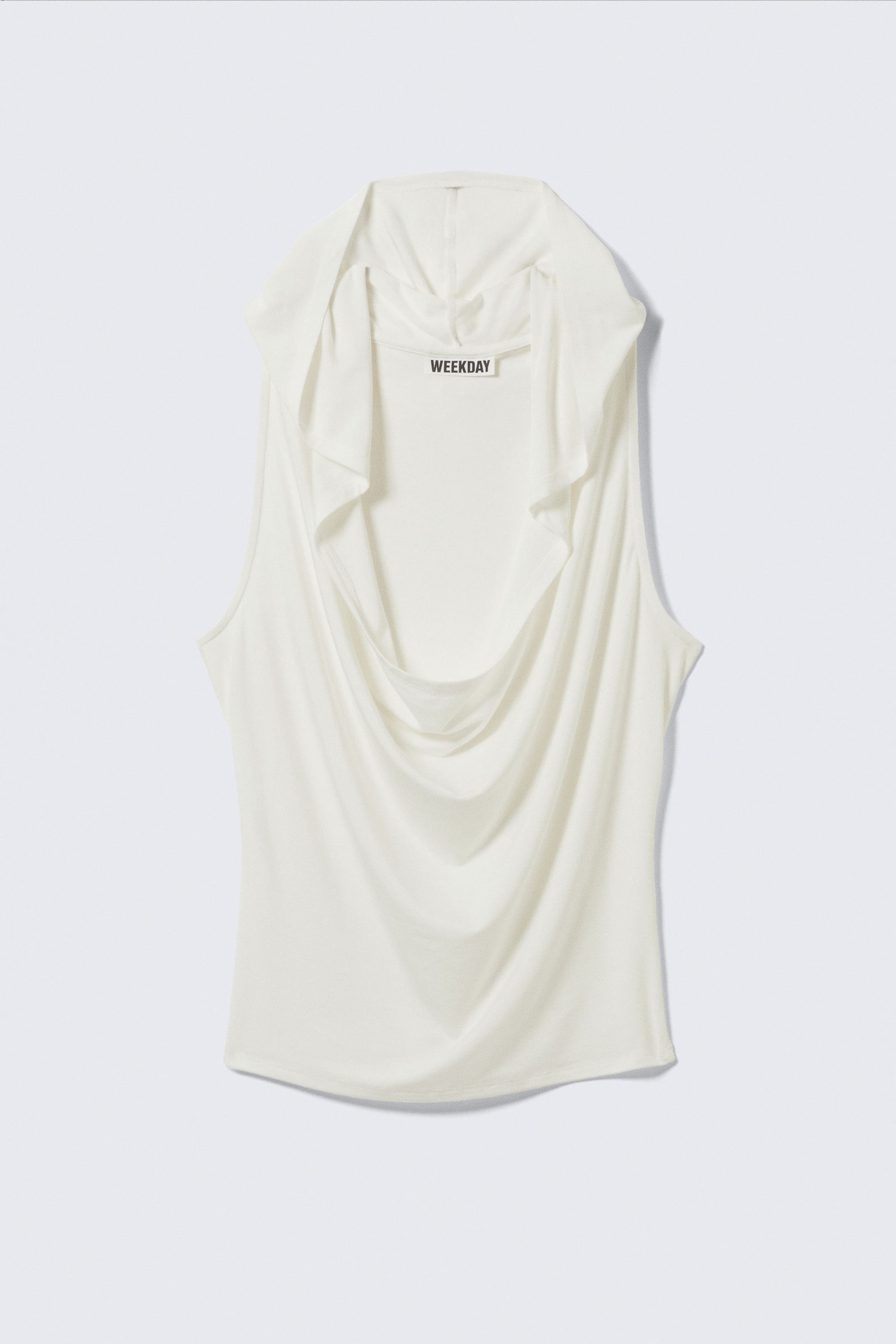White - Draped Hooded Sleeveless Lyocell Top - 4