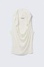 White - Draped Hooded Sleeveless Lyocell Top - 4