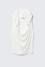 Vit - Draperad ärmlös topp med huva i lyocell - 0