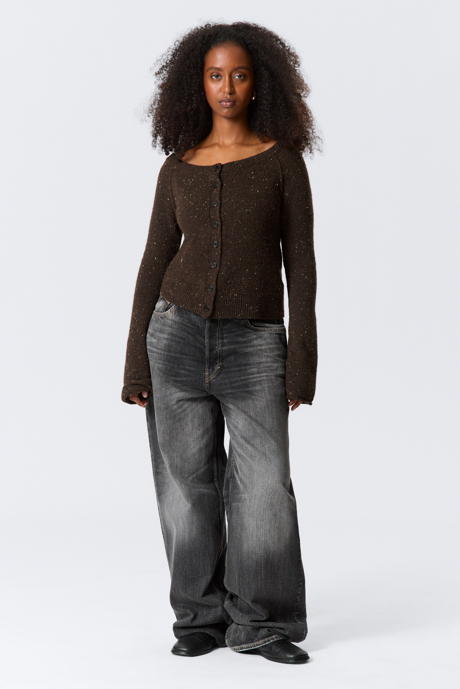 Nepped Knitted Wool-Blend Cardigan - Dark Brown Melange/Grey Melange - 4