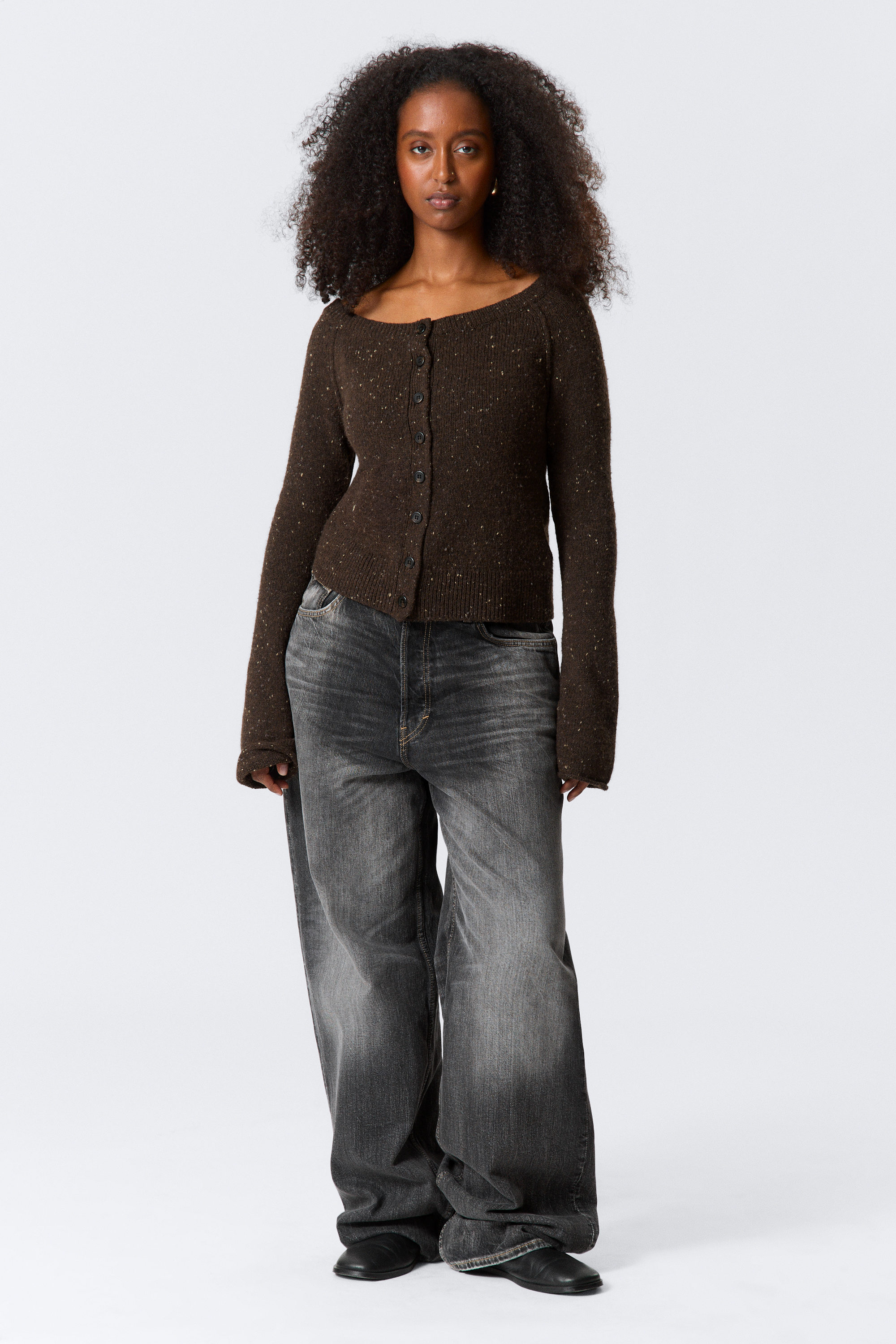 Dunkelbraun meliert - Strick-Cardigan aus Wollmischung mit Knötchen-Struktur - 2