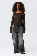 Dark Brown Melange - Nepped Knitted Wool-Blend Cardigan - 1