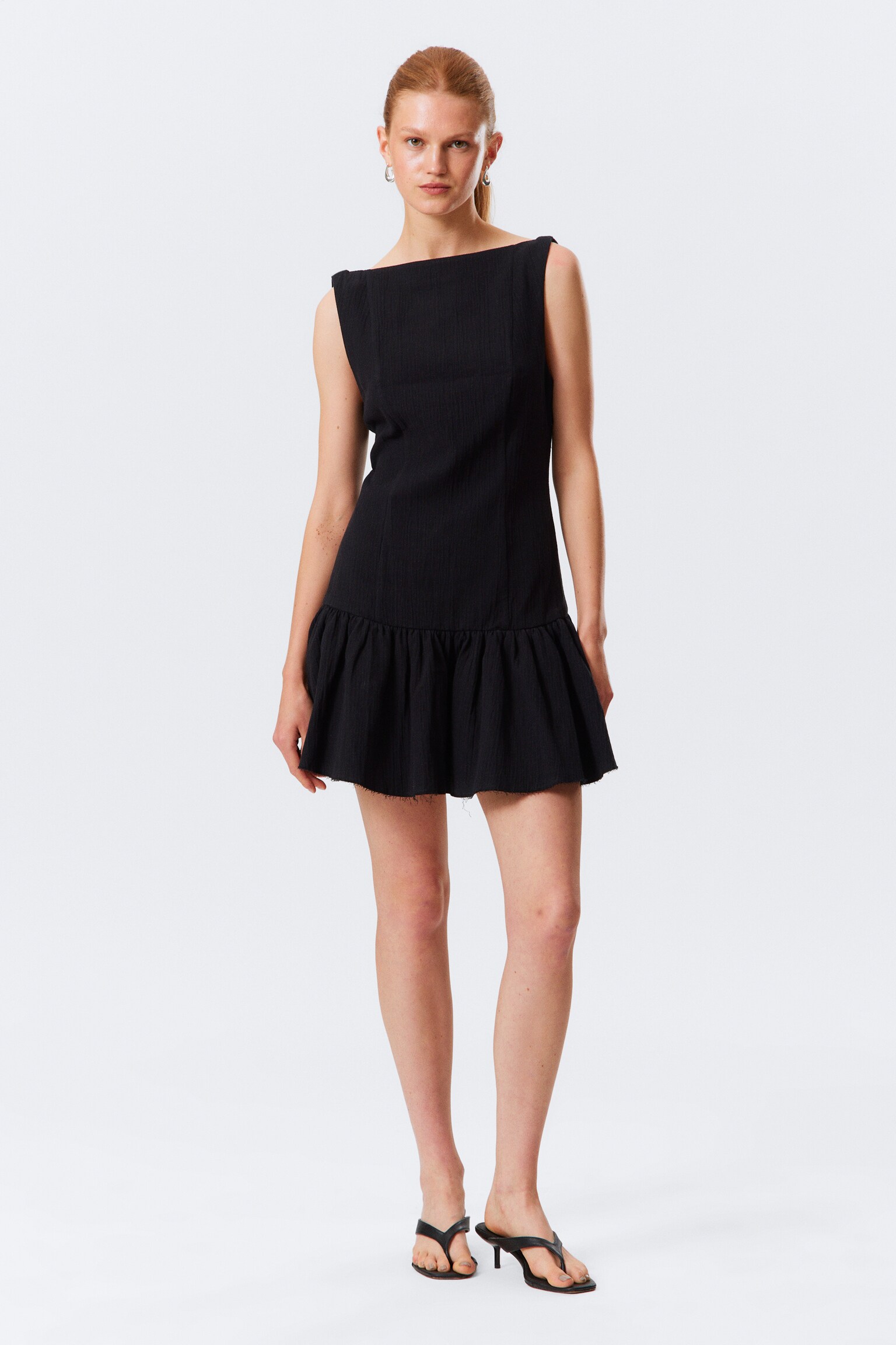 Sleeveless Twill Mini Dress - Black/White