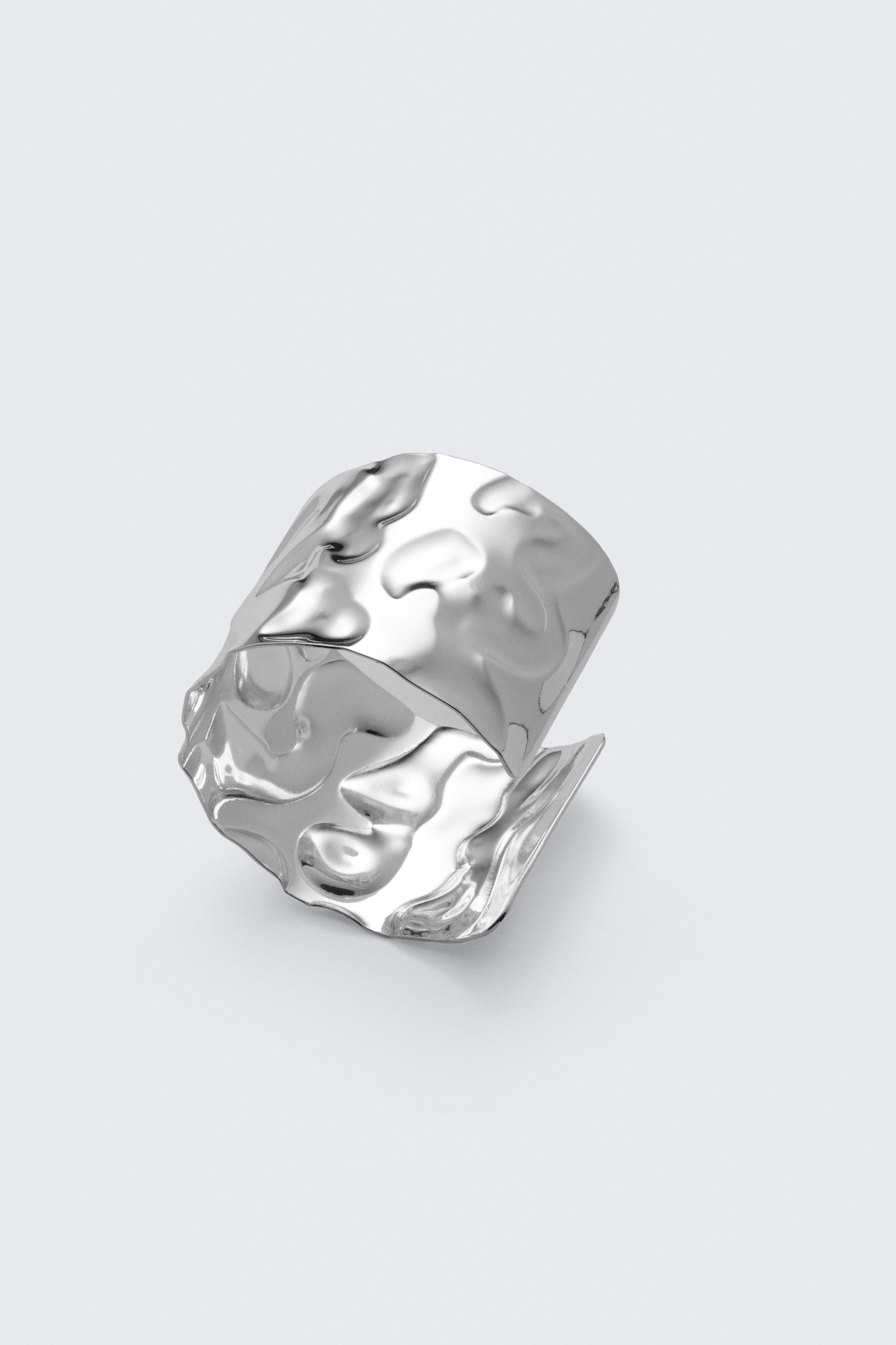 Silver - Wide Hammered Bangle - 0