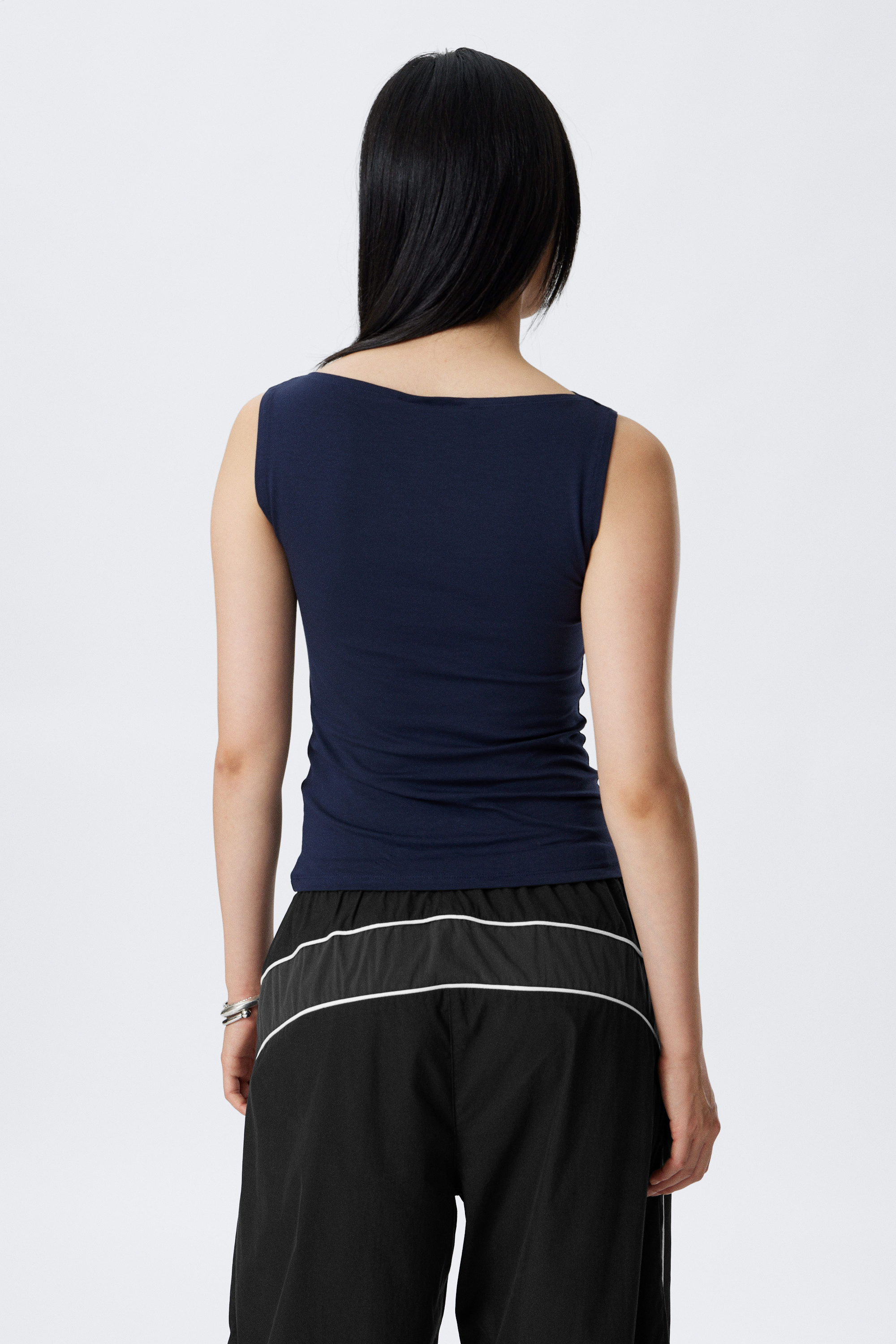 Dark Blue - Annie Soft Sleeveless Boat-Neck Top - 2