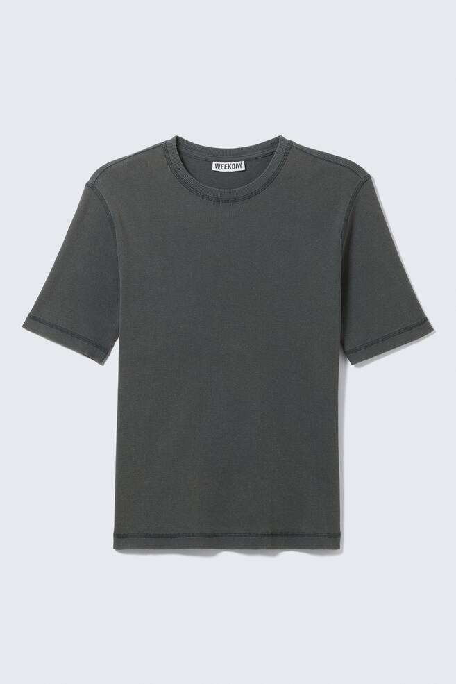 BOXY SLIM FIT RIBBED T-SHIRT - Washed Dark Mole/Dark Mole/White/Black - 1