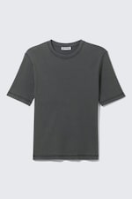 Washed Dark Mole - Classic Slim Ribbed Cotton T-shirt - 3