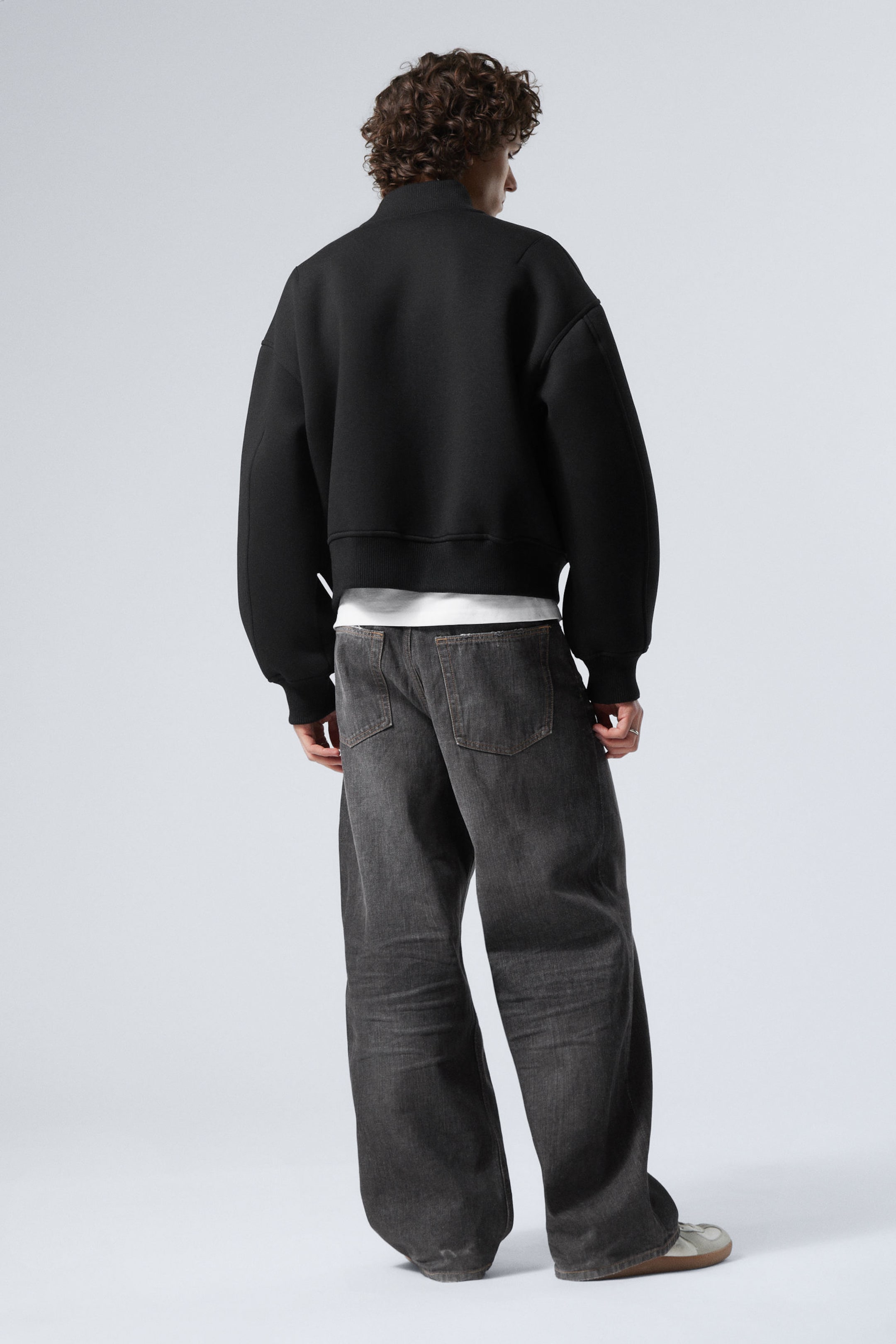 Black - Loose Scuba Bomber Jacket - 3