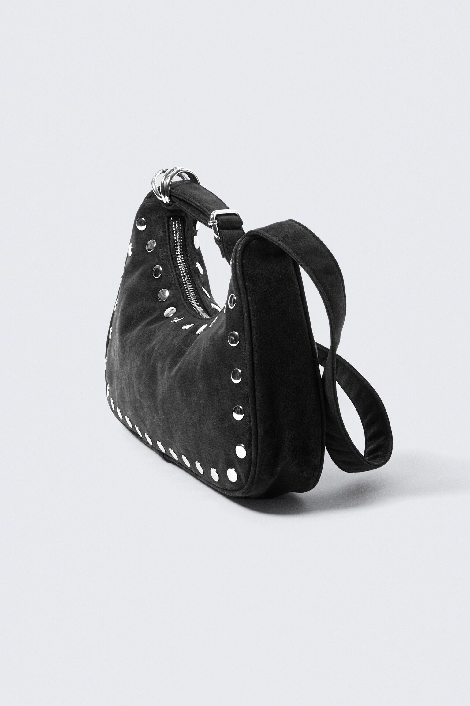 Small Faux Leather Handbag - Black/Black - 2