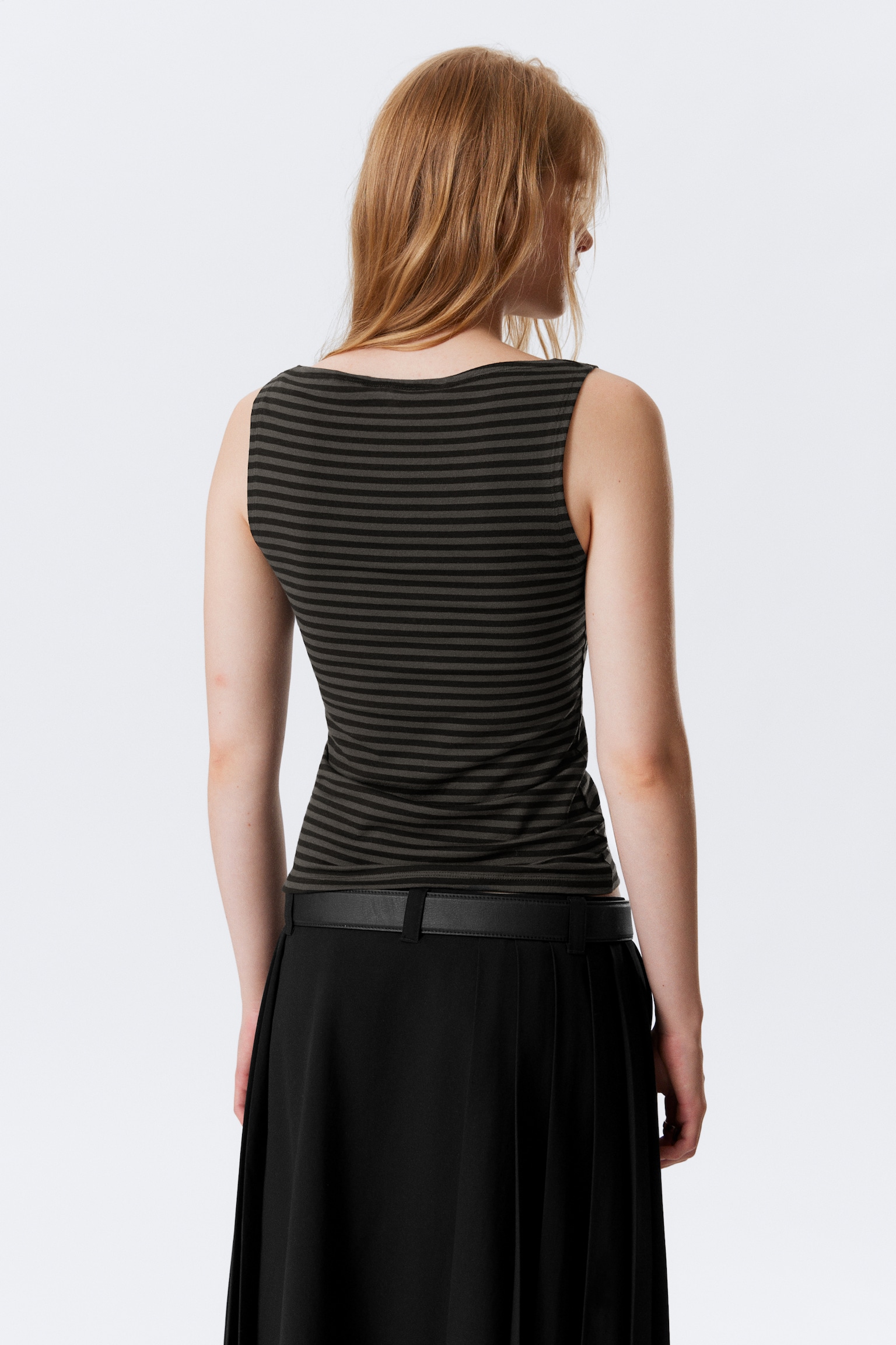 Annie Striped Sleeveless Boat-Neck Top - Black & Grey Stripes/Grey & White Stripes/Blue & Dark Mole Stripes - 5