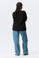 Black - Long-Sleeved Boxy Cotton T-shirt - 2