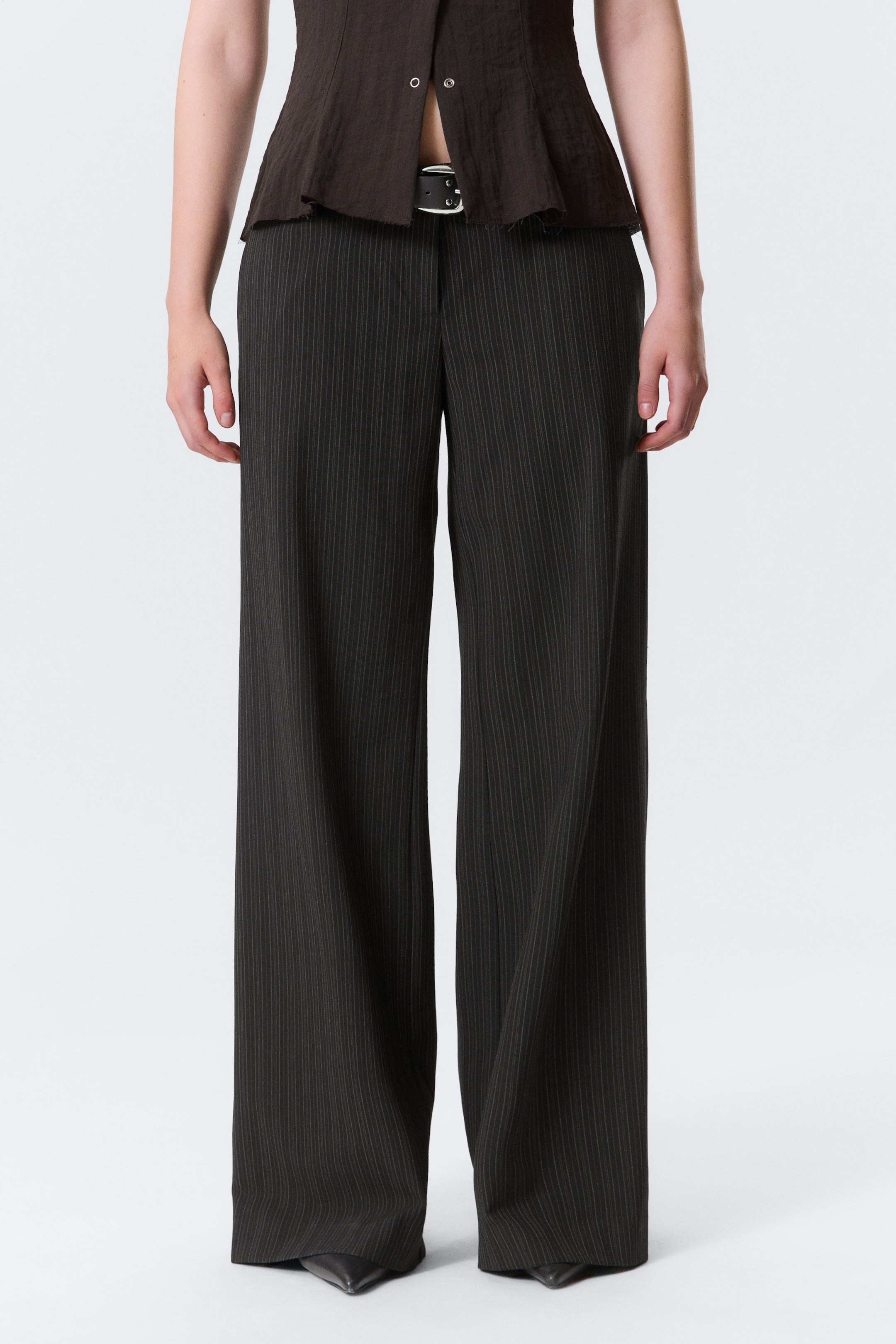 Striped Black - Low Flared Suit Trousers - 2