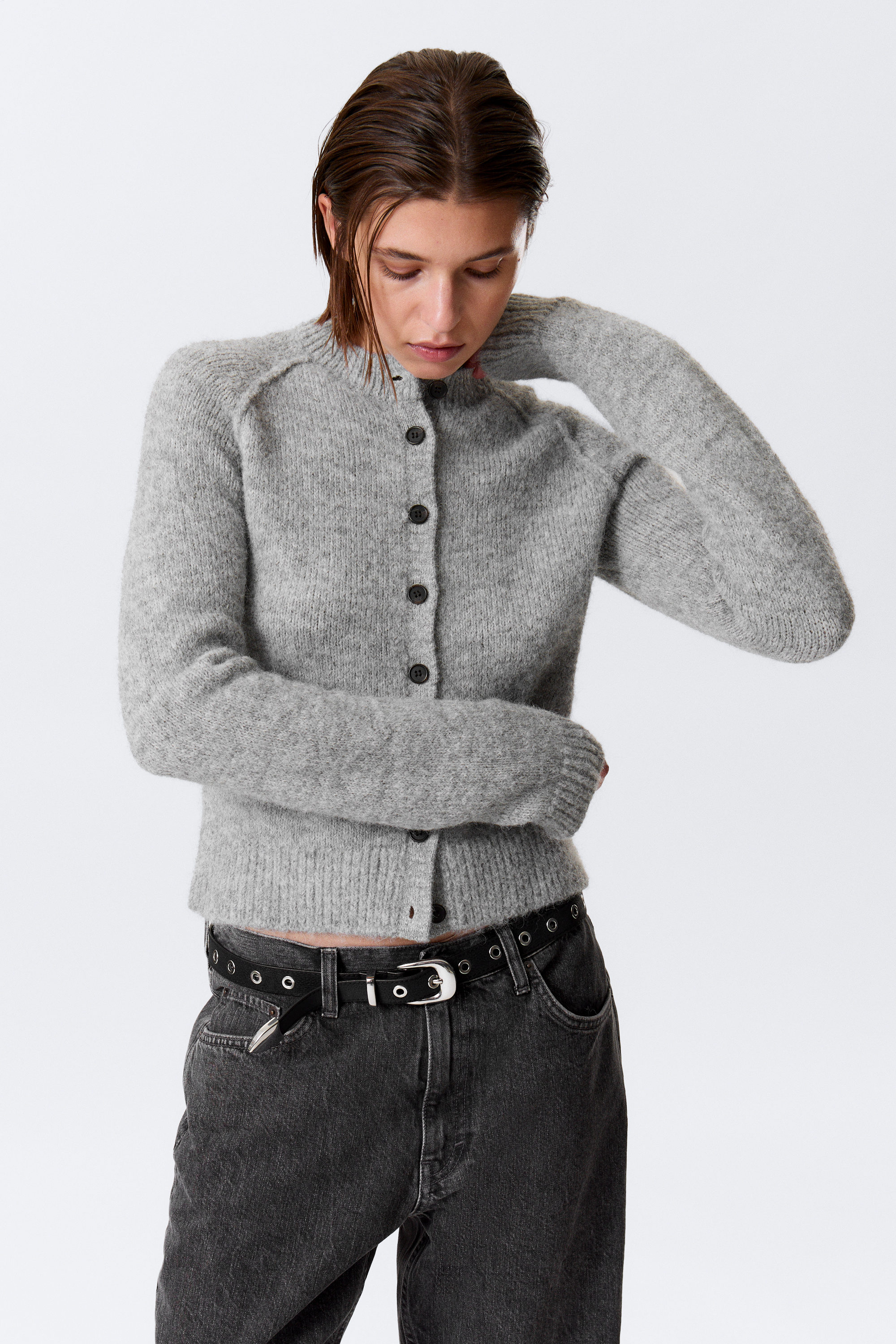 Grau meliert - Weicher Slim-Fit-Cardigan aus Wollmischung - 4