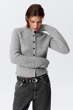 Gris chiné - Cardigan ajusté doux en laine mélangée - 2