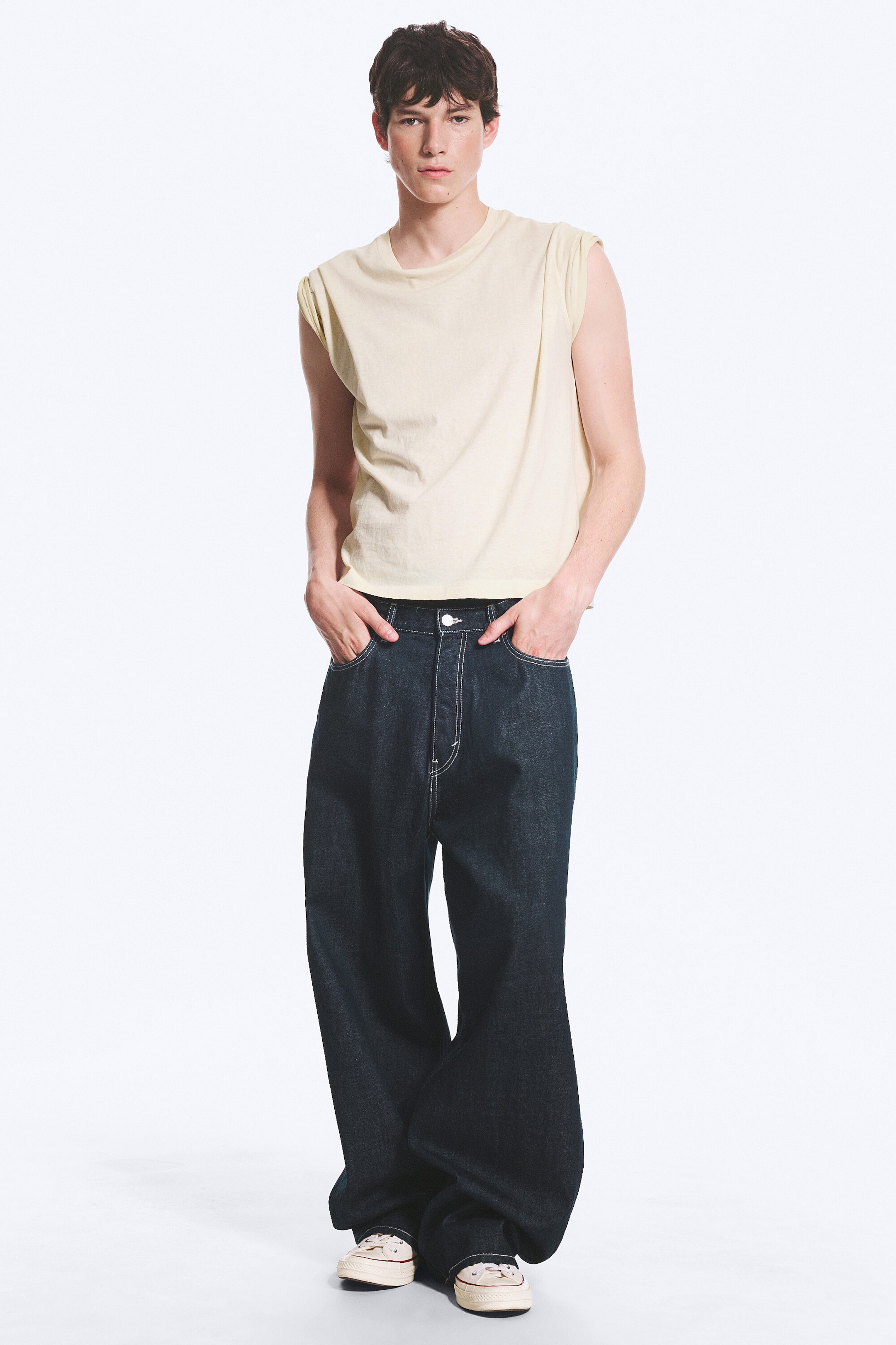 Blue Rinse - Dark Blue - Astro Mid Rise Loose Baggy Unisex Jeans - 1