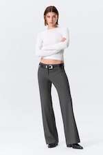 Gris foncé chiné - Pantalon de costume évasé taille basse - 1