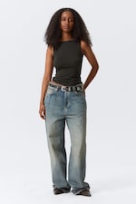 Black & Grey Stripes - Annie Striped Sleeveless Boat-Neck Top - 1