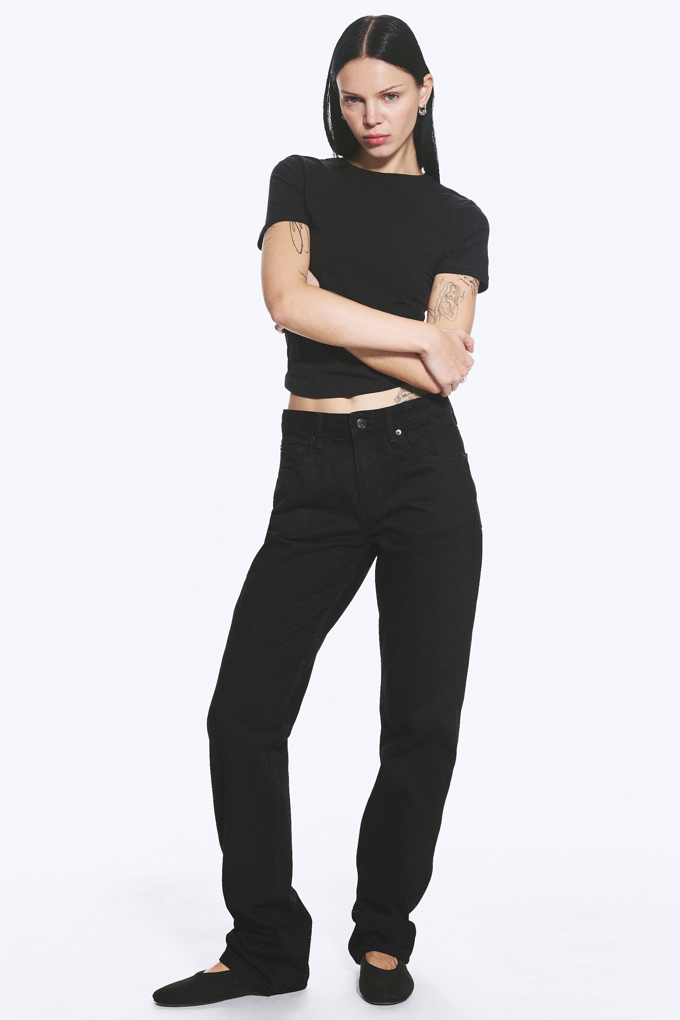 Black Rinse - Black - Laika Mid Rise Regular Straight Jeans - 1