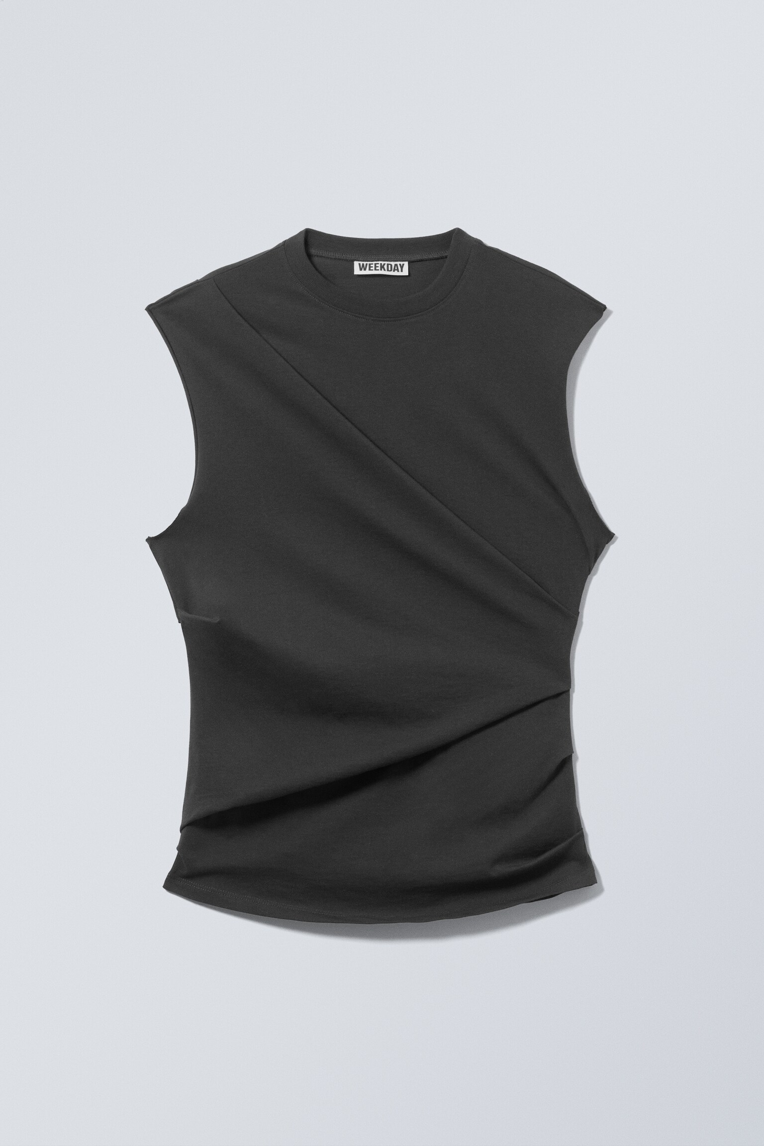 Draped Sleeveless Cotton Top - Dark Grey