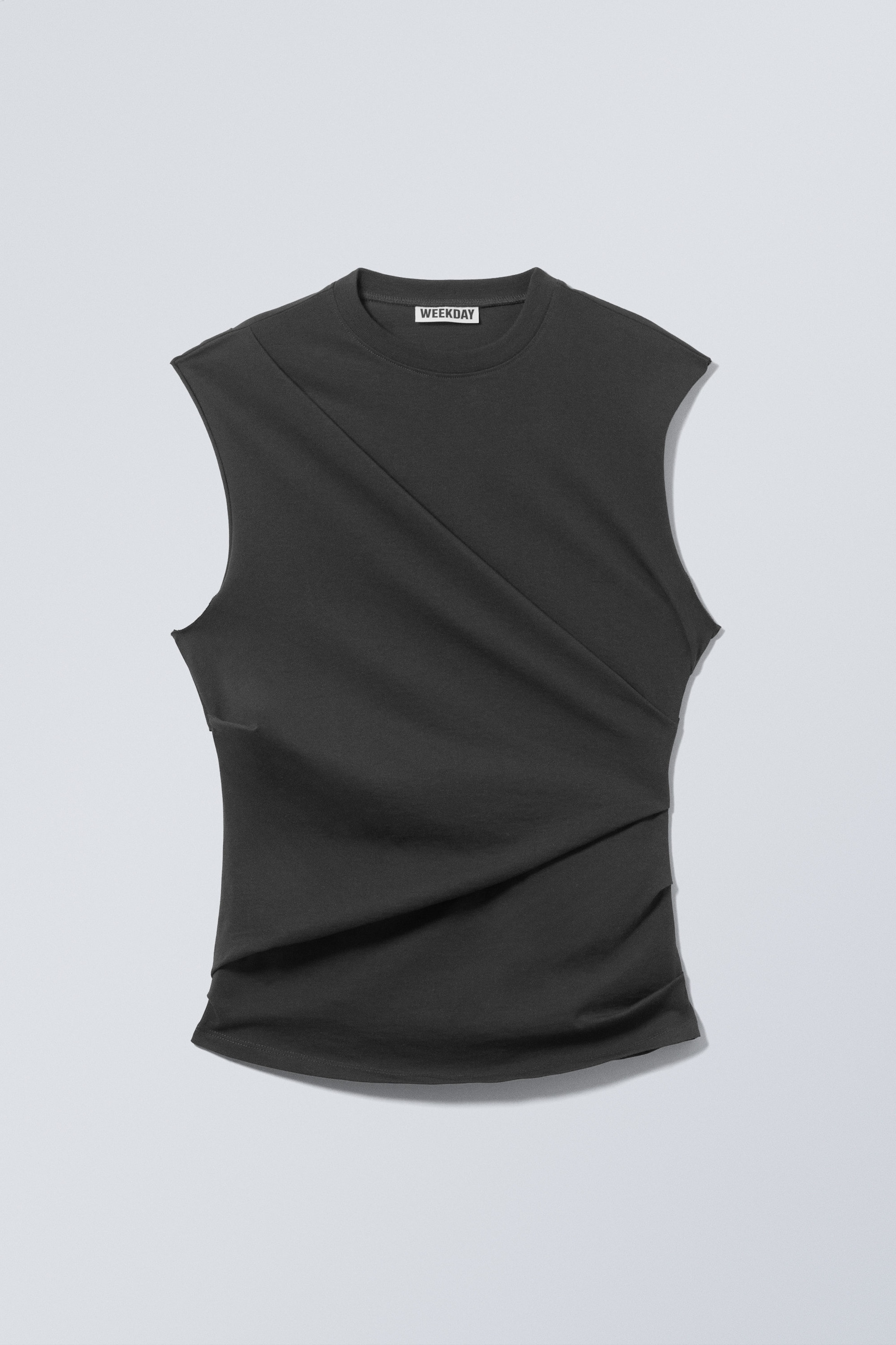 Dark Grey - Draped Sleeveless Cotton Top - 1