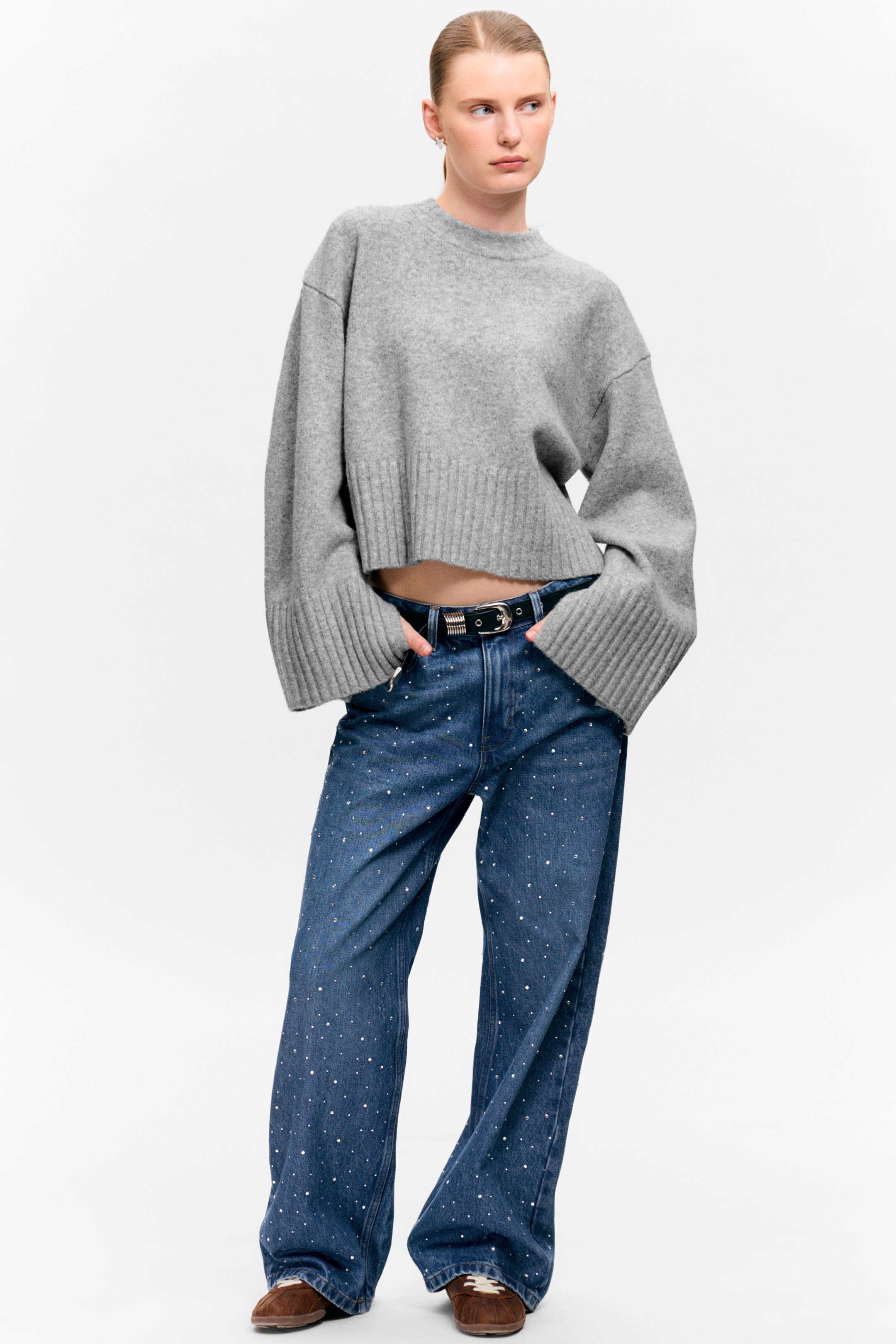 Größeres Bild ansehen: Gestrickter Oversize-Pullover - Grau meliert - Ladies | H&M DE 1