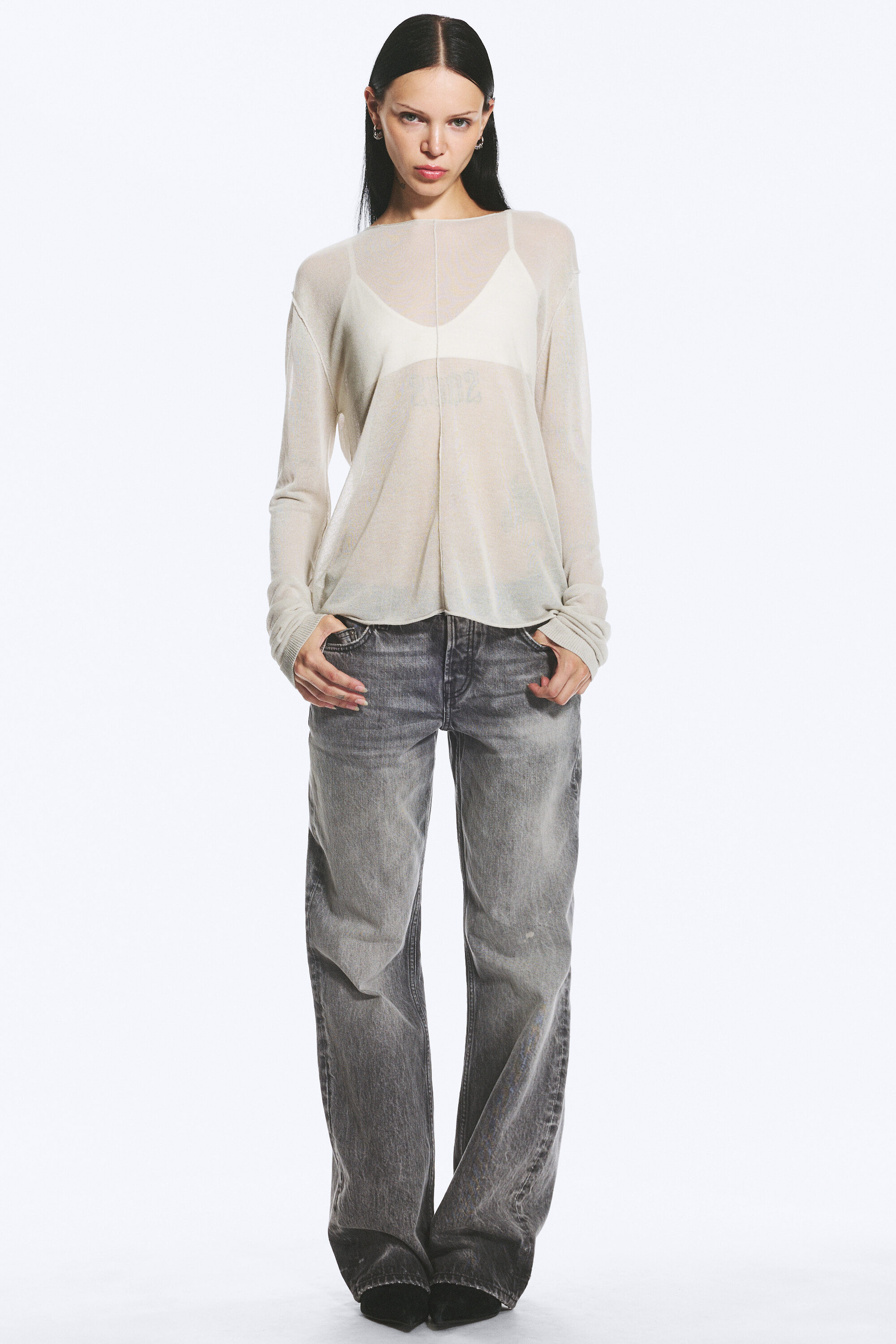loose sheer knitted sweater - Light Dusty Mole | Weekday WW