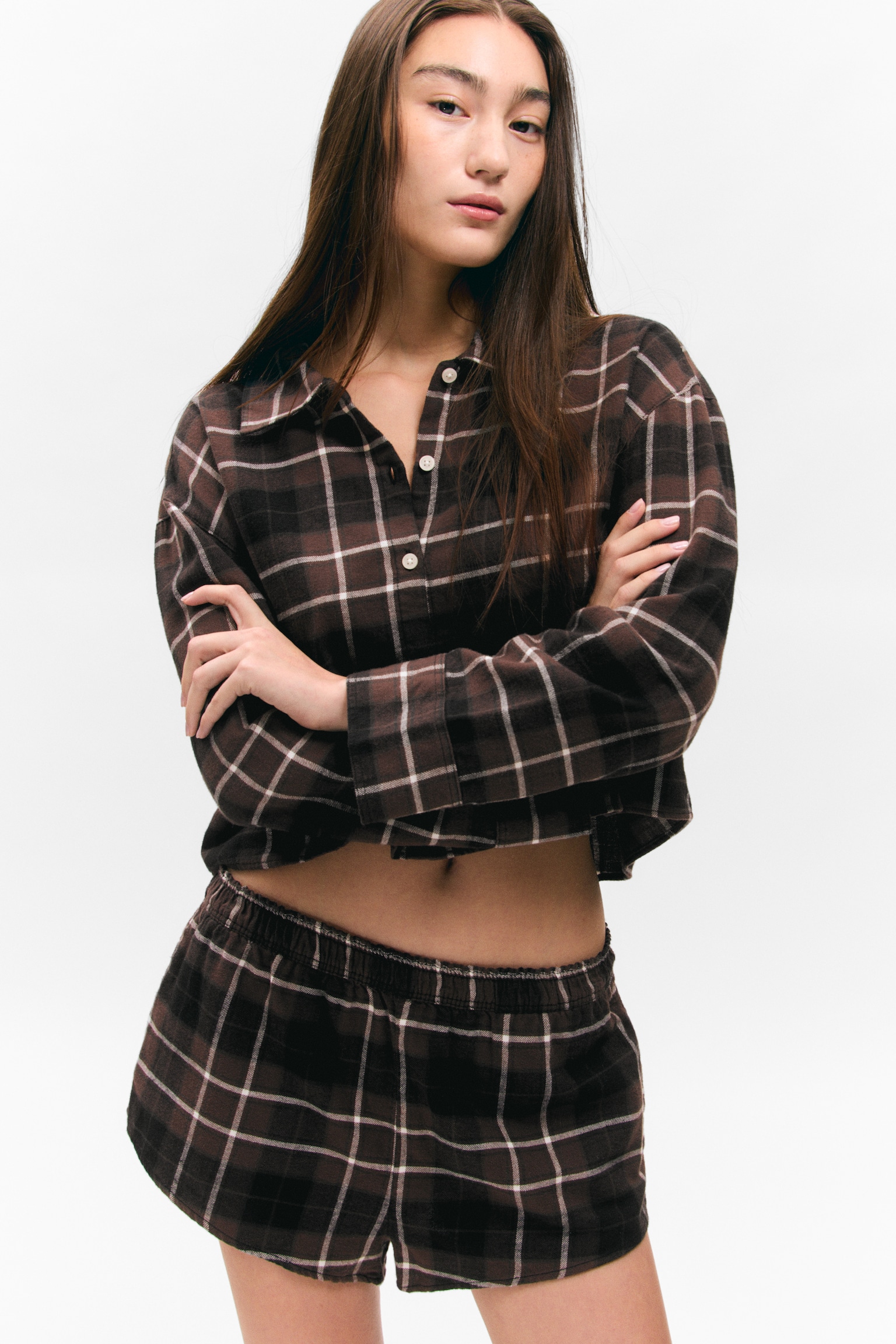 Flanell-Pyjama-Boxershorts - Braun kariert/Lila/Kariert - 3