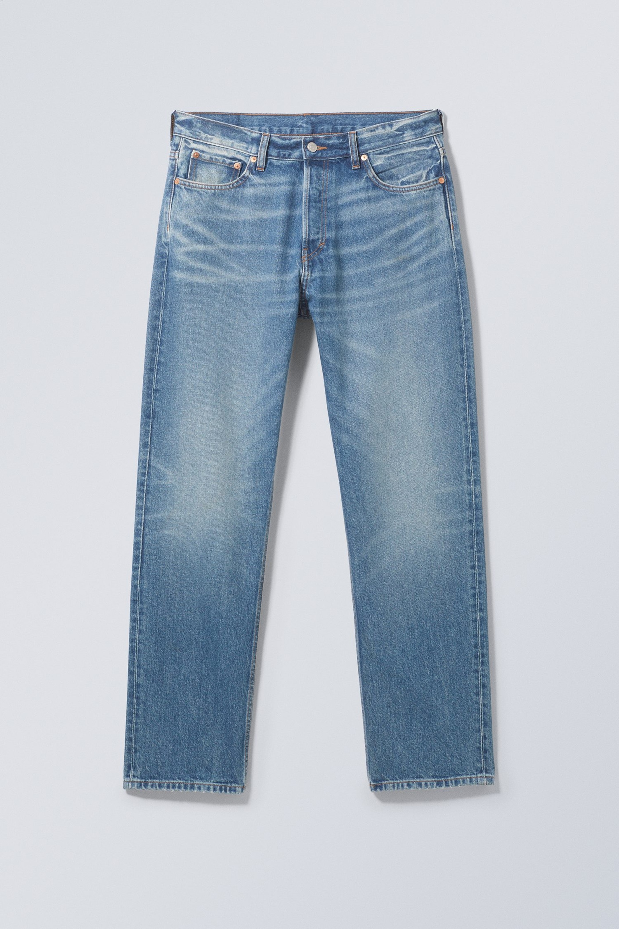 Blå - Space Mid Waist Relaxed Straight Jeans - 0