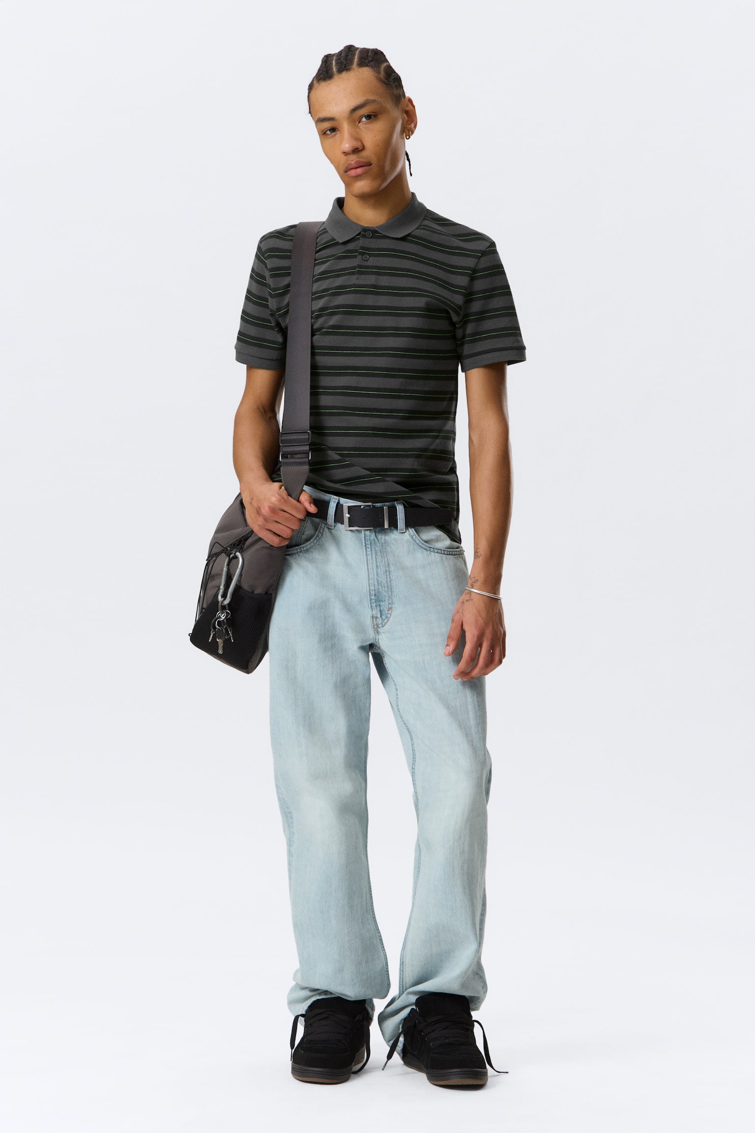 Camisa de tenis de piqué de manga corta - Gris oscuro - Verde a rayas - 4