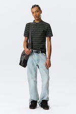 Mörkgrå - Grönrandig - Kortärmad tennis pikétröja - 2